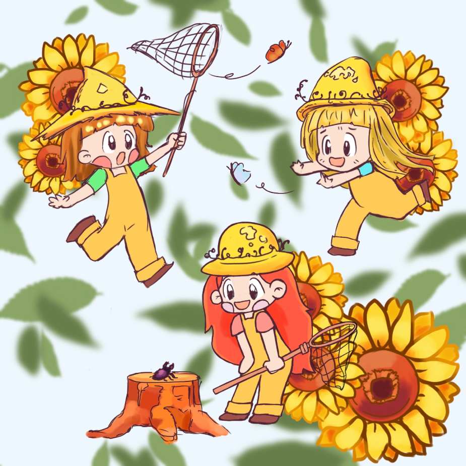 Three chibi character as a character design with bug hunting concept